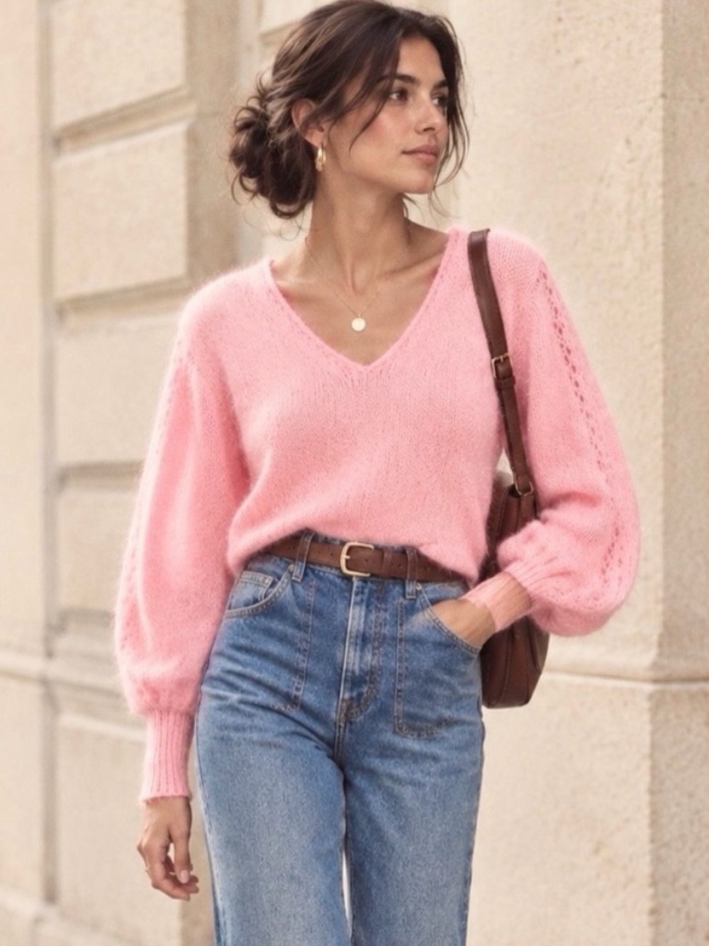 Unique Vintage Handmade Pink Cashmere Women's Knit Sweater